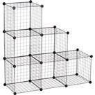 HOMCOM DIY 6 Cube Metal Wire Rack Interlocking Storage Cabinet Living Room Organiser Display Shelves Black