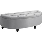 HOMCOM Storage Ottoman Bench, Semi-Circle Tufted Upholstered Accent Seat with Rubberwood Legs, Footr