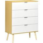 HOMCOM Chest of Drawers, 4-Drawer Storage Organiser Unit with Pine Wood Legs for Bedroom, Living Room, White and Natural
