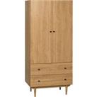 HOMCOM Wardrobe with 2 Doors, 2 Drawers, Hanging Rail for Bedroom Clothes Storage Organiser, 80x52x1