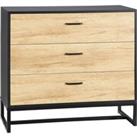 HOMCOM Drawer Chest, 3-Drawer Storage Cabinet Organiser with Steel Frame for Bedroom, Living Room, 80cmx35cmx75cm, Natural