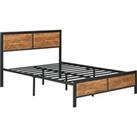 HOMCOM Industrial Double Bed Frame, 5FT Steel Bed Base with Headboard, Footboard, Slatted Support an
