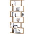 HOMCOM S Shape Wooden Storage Display with 6 Shelves, Room Divider Unit, Bookshelf, Bookcase, Oak