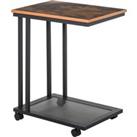 HOMCOM Sofa Side End Table, Mobile Coffee Table, Laptop Stand with Rolling Castors, Metal Frame, Sto