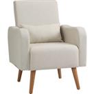 HOMCOM Accent Chair, Linen-Touch Armchair, Upholstered Leisure Lounge Sofa, Club Chair with Wooden Frame, Cream