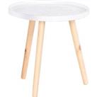 HOMCOM Flower Eteched Side Table w/Saucer Top Wood Legs Living Room Bedroom Furniture Coffee End Table Display Decoration Elegant - White