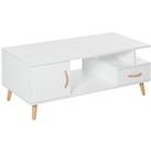 HOMCOM Modern Minimalism Coffee Table with Storage, Sofa Side Table with Shelf & Drawer for Living Room Reception Room, White