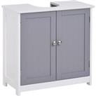 Kleankin Under Sink Vanity Unit, Bathroom Storage Cabinet with Adjustable Shelf, Handles, Drain Hole, 60x60cm, White & Grey