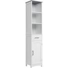 Kleankin Tall Linen Tower Bathroom Cabinet, 3 Tier Shelf with Cupboard & Drawer, Slim Side Frees