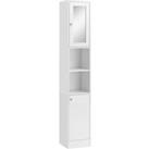 HOMCOM Freestanding Tall Bathroom Cabinet with Mirror Door, Adjustable Shelf Floor Storage Tallboy Unit, White