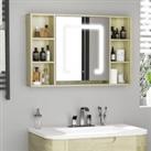 kleankin LED Bathroom Mirror Cabinet, Wall Mounted Dimmable Medicine Cabinet with Adjustable Shelf a