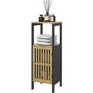 HOMCOM Slim Bathroom Storage Cabinet, Small Bamboo Bathroom Cabinet with Open Compartment and Adjust