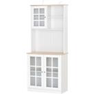HOMCOM Kitchen Cupboard Sideboard Storage Cabinet Unit w/ Counter Top Grid Glass Doors Shelves 80L x 37W x 183H cm - White