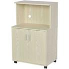 HOMCOM Kitchen Caddy: Mobile Oak-Tone Sideboard with Cabinet & Locking Casters, Microwave Trolle
