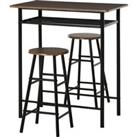 HOMCOM Bar Table Set, Bar Set-1 Bar Table and 2 Stools with Metal Frame Footrest and Storage Shelf, for Kitchen, Dining Room, Pub, Cafe, Black and Oak
