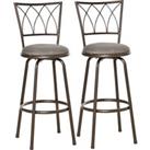 HOMCOM Set of 2 Bar Chairs Swivel Armless Upholstered Metal Frame Barstools with Backrest & Footrest, Bronze
