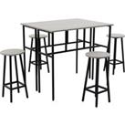 HOMCOM 6-Piece Bar Table Set, 2 Breakfast Tables with 4 Stools, Counter Height Dining Tables & Chairs for Kitchen, Living Room, Grey