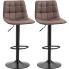 HOMCOM Adjustable Bar Stools Set of 2, Counter Height Barstools Dining Chairs 360 Swivel with Footrest for Home Pub and Kitchen, Brown