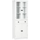HOMCOM Kitchen Cupboard, Freestanding Storage Cabinet with 2 Adjustable Shelves, Drawer and Glass Do