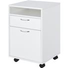 HOMCOM 60cm Storage Cabinet w/ Drawer Open Shelf Metal Handles 4 Wheels Office Home Organiser Mobile Printer White