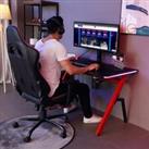 HOMCOM Gaming Desk Racing Style Home Office Ergonomic Computer Table Workstation with RGB LED Lights, Hook, Cup Holder, Controller Rack Black Red