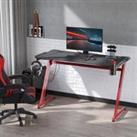 HOMCOM Gaming Desk, Ergonomic Home Office Desk, Gamer Workstation Racing Table, with Headphone Hook and Cup Holder, 142 x 66 x 96cm, Black and Red
