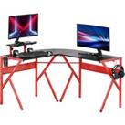 HOMCOM Gaming Desk L-Shaped Corner Computer Table for Home Office PC Workstations with Adjustable Monitor Stand , Red