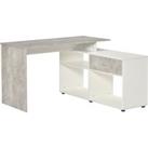 HOMCOM LShaped Computer Desk Home Office Corner Desk Study Workstation Space Saving Table with Shelves Drawer, Grey and White