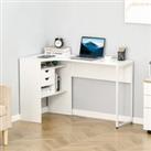HOMCOM Corner Computer Desk L-Shaped Workstation with Storage Shelf Drawer for Home Office - White