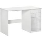 HOMCOM High Gloss Computer Desk with Drawers, Modern Writing Workstation with Storage Cabinet, PC St