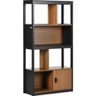 HOMCOM Modern 4-Tier Bookshelf, Freestanding Bookcase with Storage Shelving and Closed Cabinet, for Living Room Home Office Study, Walnut Brown
