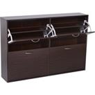 HOMCOM Wooden Shoe Cabinet, Stylish Multi Flip Down Shelf and Drawer Organizer for Entryway, Dark Br