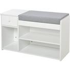 HOMCOM Shoe Storage Bench with Drawer, Cushioned Seat, 3 Compartments for Home Organisation, Hallway Entryway Furniture, White