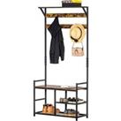 HOMCOM Coat Rack with Shoe Storage Bench, 9 Hooks Shelves for Entryway Bedroom, Brown and Black, 180