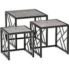 Set of 3 Nesting Coffee Tables Square Side Tables with Metal Frame, Grey