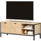 HOMCOM TV Stand Double Door Cabinet with Adjustable Shelves, Entertainment Centre for Living Room Bedroom, Natural Finish