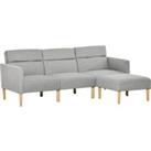 HOMCOM L Shape Sofa Bed Set, Linen Fabric Corner Sofa Bed with Rubber Wood Legs and Footstool, Light