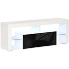 HOMCOM 140cm TV Stand Cabinet High Gloss Media TV Stand Unit with LED RGB Light and Storage Shelf for 55 inch TV Black and White