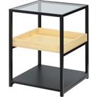 HOMCOM 3-Tier Glass Top Side Table, End Table with Storage Shelves & Steel Frame, Nightstand for