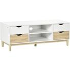 HOMCOM Modern TV Stand Unit for TVs up to 55 with Storage Shelves and Drawers, 120cmx40cmx44.5cm, White and Natural