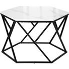 HOMCOM Coffee Table with High Gloss Marble Tabletop, Modern Cocktail Table with Steel Frame for Living Room, White