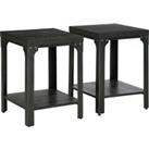 HOMCOM Industrial Side Table Set of 2 with Storage Shelf, Bedside Tables with Steel Frame and Thicke