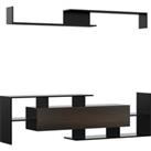 HOMCOM Modern TV Cabinet with Wall Shelf, TV Unit with Storage Shelf and Cabinet, for Wall-Mounted 65 TVs, Living Room Bedroom, Black and Dark Brown