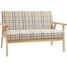 HOMCOM Compact Loveseat Couch Double Seat Sofa with Lattice Pattern and Rubber Wood Frame Beige and 