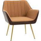 HOMCOM Modern Velvet Armchairs with Gold Steel Legs, Upholstered Accent Chairs for Living Room and Bedroom, Light Brown
