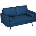 HOMCOM 143cm Loveseat Sofa for Bedroom Upholstered 2 Seater Sofa with Back Cushions and Pillows, Blu