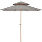 Outsunny 2.7 m Double Tier Outdoor Patio Garden Sun Umbrella Sunshade Wooden Parasol Grey Shade Canopy