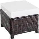 Outsunny Rattan Footstool with Cushion, Wicker Ottoman for Outdoor Patio, Brown, 50x50x35cm