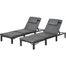 Outsunny Rattan Sun Loungers Set of 2 with 5-Level Adjustable Backrest, Wicker Lounge Chairs with Pa