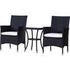Outsunny Rattan Bistro Set, 3 Piece Garden Furniture with Weave Companion Chairs and Table, Conserva